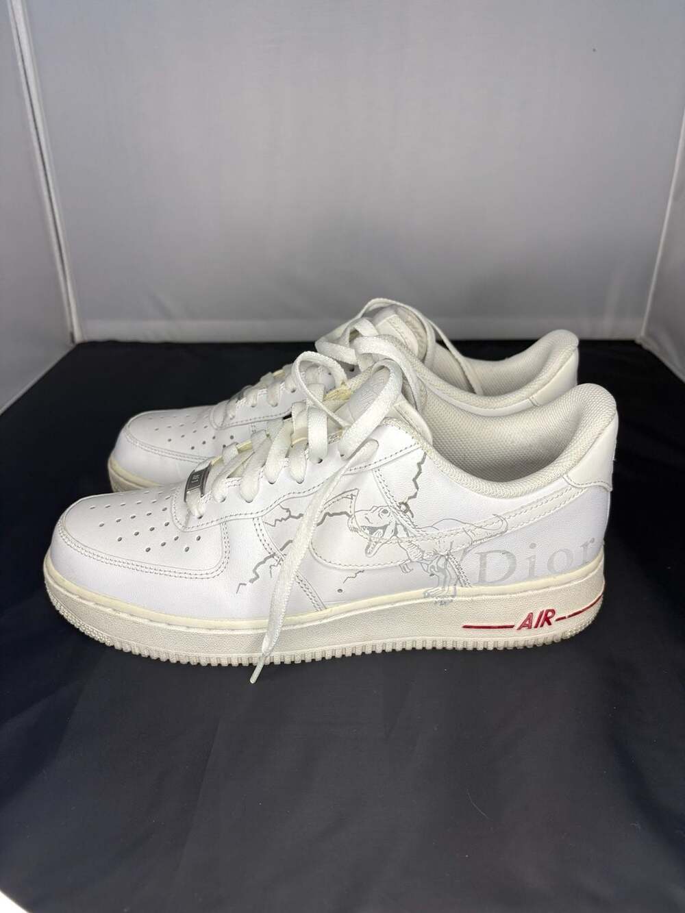 Nike Air Force 1 Low Custom 'Dior' White with Dinosaur Design - Picture 2 of 8